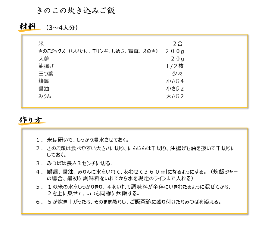 きのこの炊き込みご飯レシピ